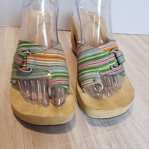 Skechers Somethin’ Else Multicolor Platform Sandals Wood Sole Buckle Y2K SZ 7 - Picture 3 of 9